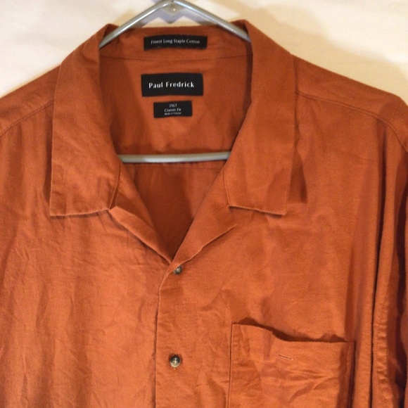Paul Fredrick Rust Orange Button Up Shirt 3XLT Classic Fit Fall Retro Minimalist - Picture 3 of 9